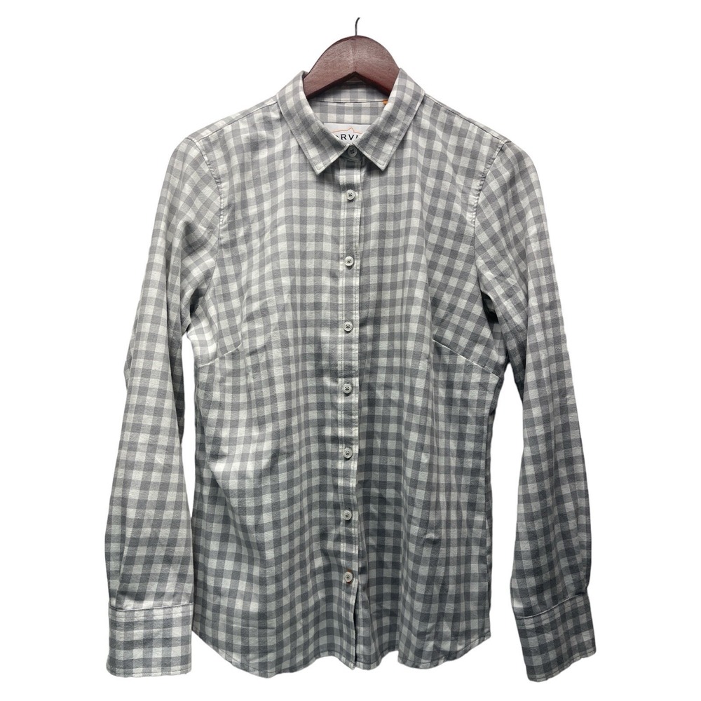 Orvis Women's Medium Gray Plaid Button Up Long Sleeve Shirt